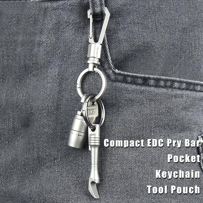 EDC Pry Bar Pocket Multi Tool - Solid Titanium Pry Tool with Keychain Hole, Compact Durable EDC Gear for Box Opening, Scraping Light Prying,Bottle Opener, Emergency