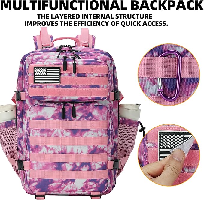 Lovelinks21 45L Tactical Assault Backpack 3 day assault pack with Molle Waterproof backpack Rucksack for Tactical Backpacks (Rose Tie-Dye)
