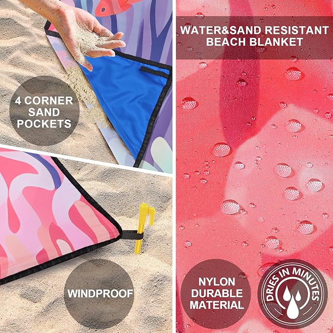 HIHOHO Beach Blanket Waterproof Sandproof Extra Large Beach Mat 79" X 83"/120"x108"for 1-8 Adults Quick Drying Durable Outdoor Picnic Mat for Beach Travel Camping Hiking