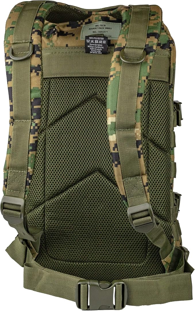 Mil-Tec Unisex Assault Pack - Rugged Durable Lightweight Ergonomic Versatile Tactical Outdoor Camping Hiking Backpack with Adjustable Padded Shoulder Straps & MOLLE Loops, Digital Woodland Camo, 20L