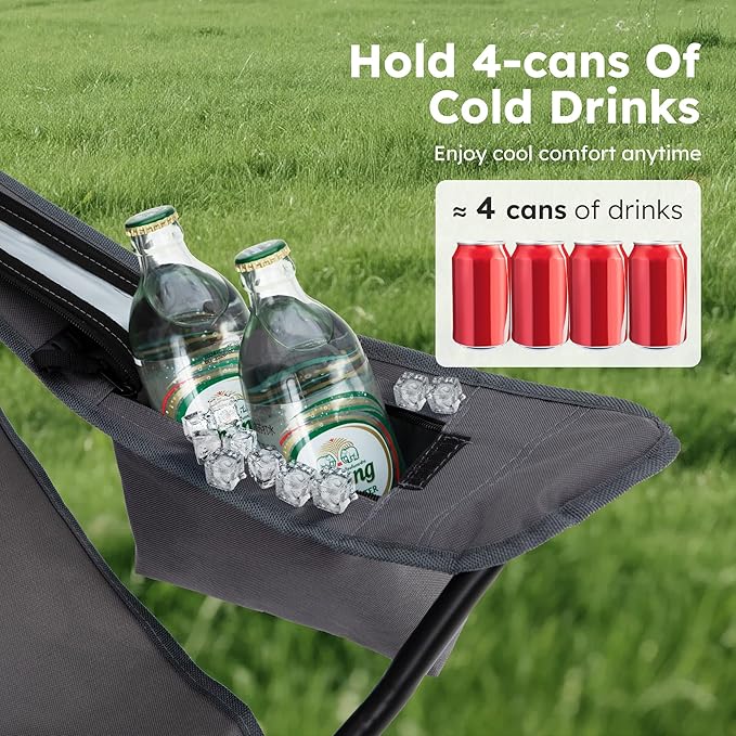 ALPHA CAMP Camping Chairs 350LBS Capacity, Heavy Duty Folding Chair with 4-Can Cooler Bag, Portable Outdoor Chair with Cup Holder for Adults, Collapsible for Tailgating, Beach, Fishing,Black,2PC