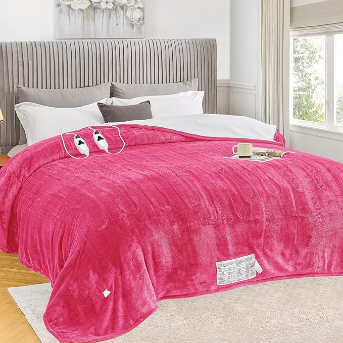 greenoak Heated Blanket Electric King Size 100"X90" Dual Control, Heating Blanket with 10 Levels 8 Hours Auto-Off, Fleece Soft Gifts for Grandma Seniors Mom,Coral Pink