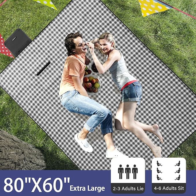 HX&OD Picnic Blanket Outdoor Extra Large Picnic Mat 80"X60" Camping Blanket Beach Blanket Foldable Waterproof Sand Mat Hiking Travel Family Concerts(Blue)