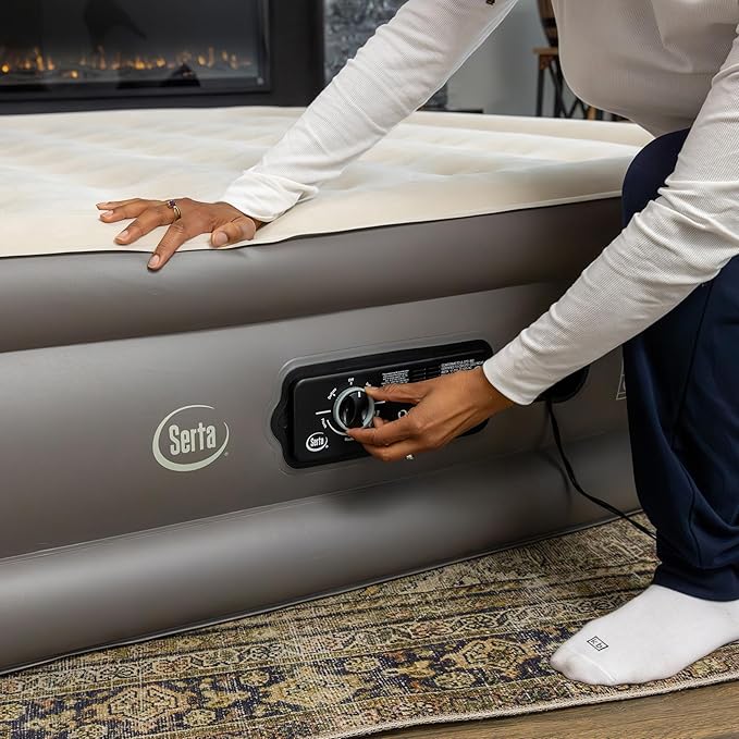 Serta Raised Air Mattress with Never Flat Pump | Luxury Inflatable Mattress with Built in Air Pump to Ensure a Good Night’s Rest | Heavy Duty Blow Up Mattress with Self Inflating Pump