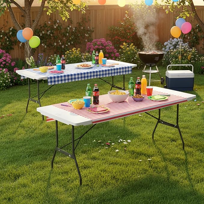 Lavish Home Portable Folding Tables - Lightweight Portable Folding Desk - 6-Foot-Long Indoor or Outdoor Utility Tables for Camping, Events, Dining, Crafts, or Banquets (Set of 2/White)