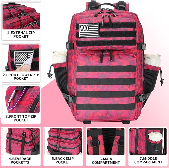 Lovelinks21 45L Tactical Assault Backpack 3 day assault pack with Molle Waterproof backpack Rucksack for Tactical Backpacks (Red CP)