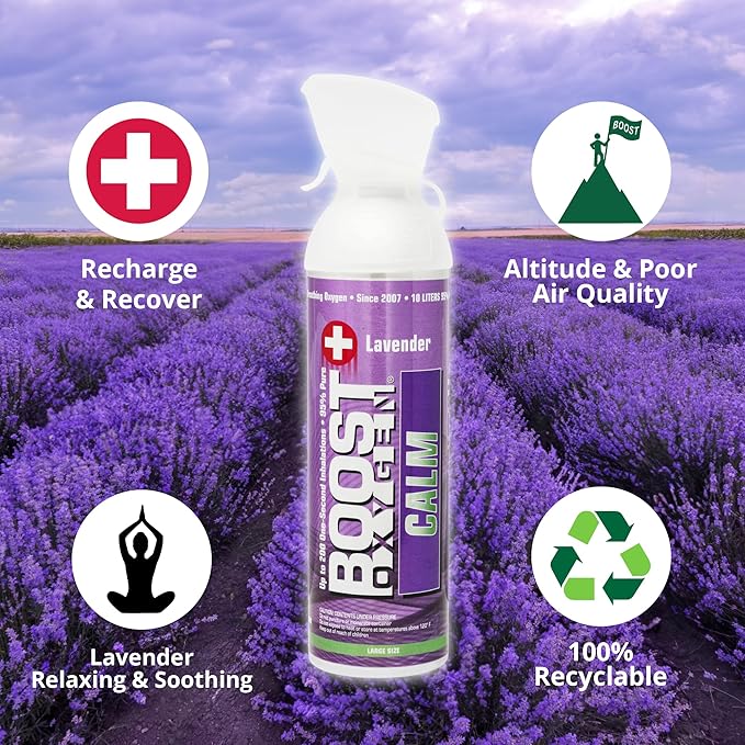 Boost Oxygen Large Calm Lavender Aroma 10L Canister | Respiratory Support for Aerobic Recovery, Altitude, Performance & Health (3 Pack)