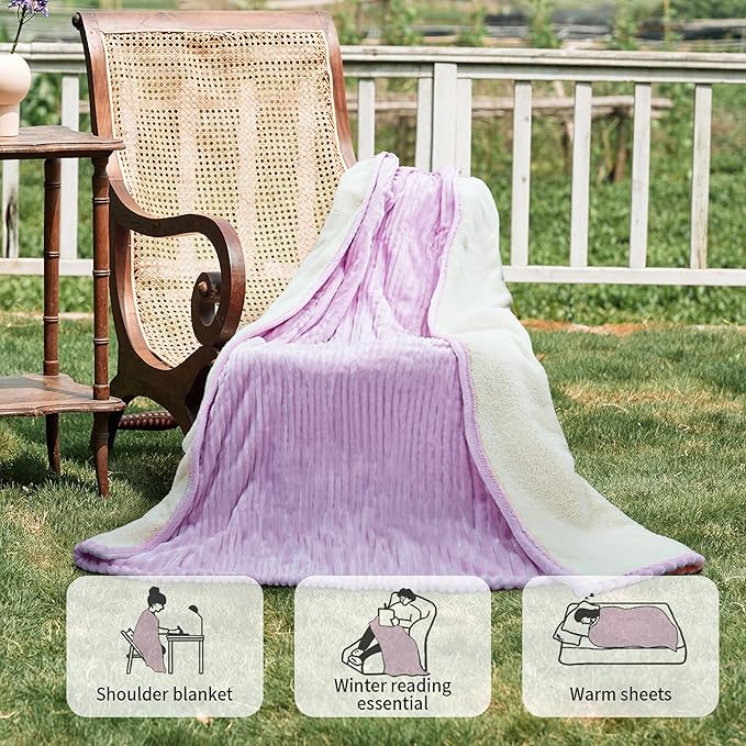 Texciting Heated Blanket Electric Blanket Throw 50”X60”-Heating Throw with 5 Heat Settings-3 Hours Auto Off,ETL Certified,Machine Washable (Purple)