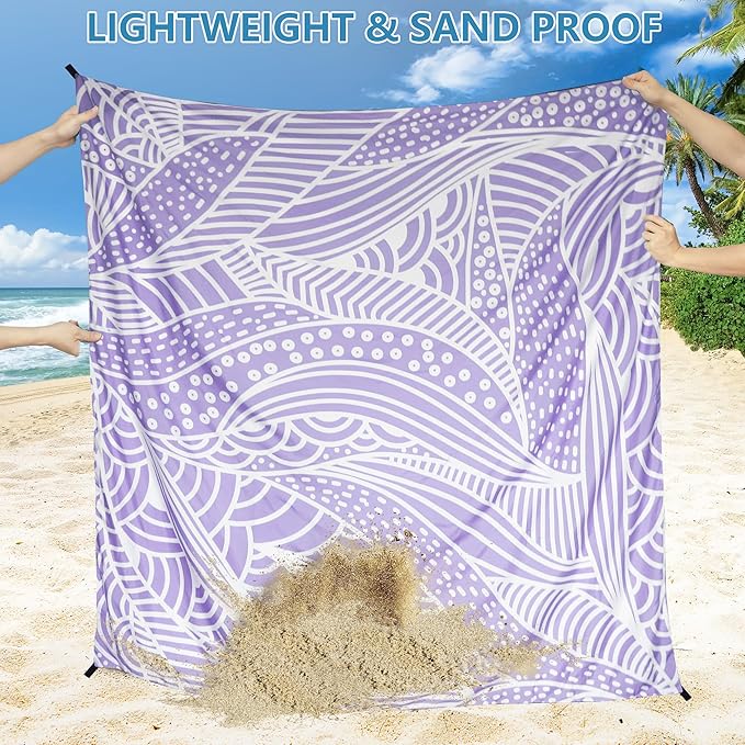 HIHOHO Beach Blanket Waterproof Sandproof Beach Mat for 1-8 Adults Quick Drying Durable Outdoor Picnic Mat for Beach Festival Travel Camping Hiking (PP-Ripple, 79"×83"(4 Person))