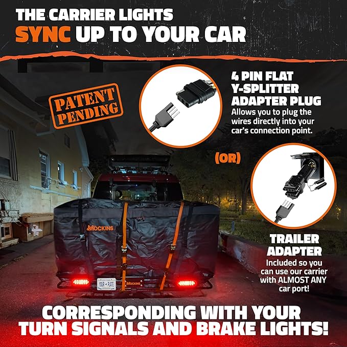 Mockins 60"x20"x6" Heavy Duty Trailer Hitch Cargo Carrier w/ 20 CuFt Waterproof Cargo Bag | 500 Lbs Cap All-Weather Folding Luggage Rack for SUV Car & Truck w/Rear Lights, License Plate Holder & More
