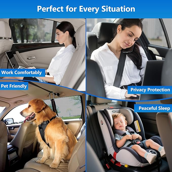 Car Window Shades, 2 Pack Stretchy Mesh Window Screen Car Sun Shade – Car Window Covers for Camping, UV Protection Heat Block, Privacy Window Cover for Car & SUV (Front Windows)