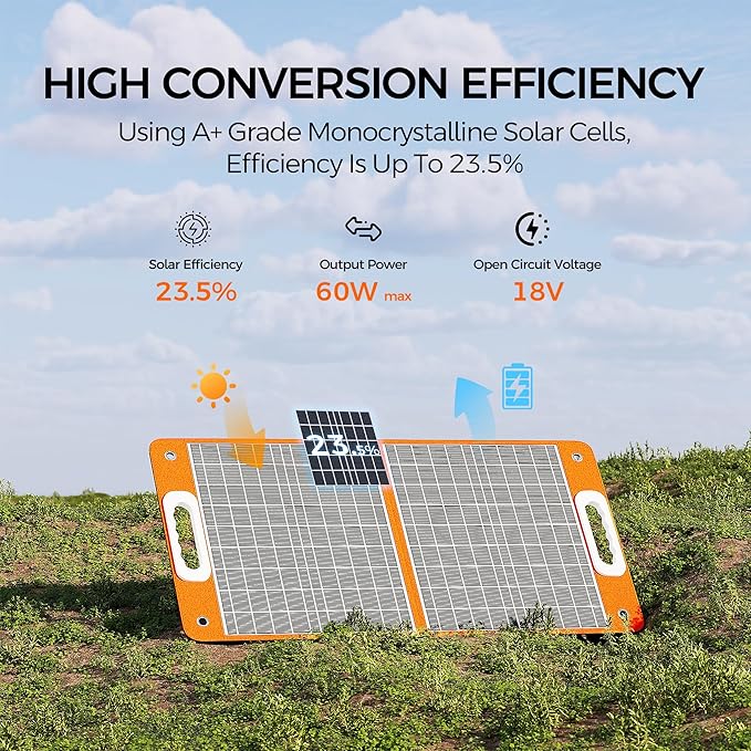 FF Flashfish Solar Generator With Solar Panel, 144.3Wh/39000mAh Electri Generator With 60W Solar Panel with, Emergency Power Supply with AC/DC/USB/Type C/LED Lights for Camping, Home, Power Outage