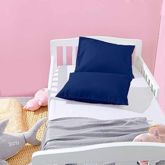 NTBAY Microfiber Toddler Pillowcases with Envelope Closure, 2 Pack 100% Brushed Microfiber Super Soft Travel Kids Nursery Pillow Cases, 14"x20" Fits Pillows Sized 12"x16" 13"x18" 14"x19", Navy Blue