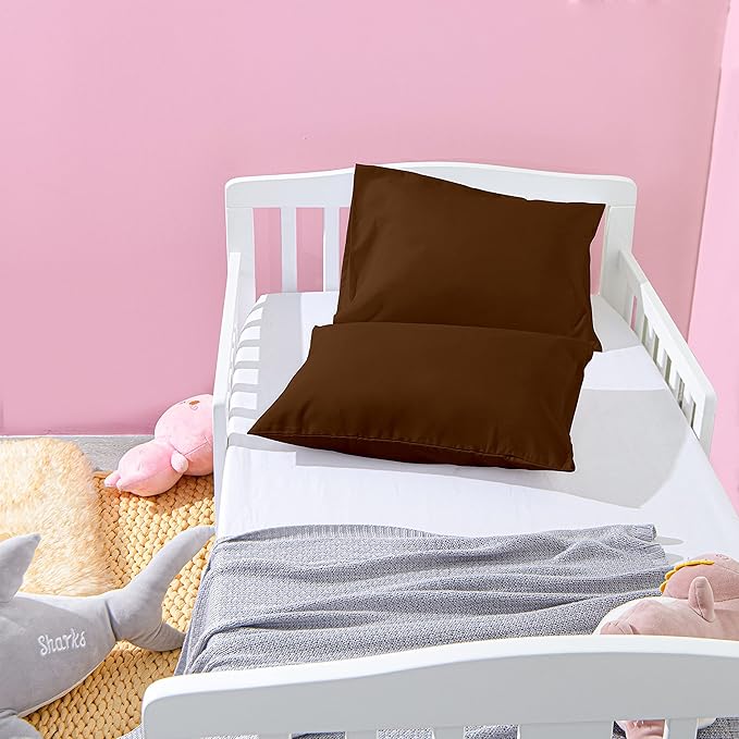 NTBAY Microfiber Toddler Pillowcases with Envelope Closure, 2 Pack 100% Brushed Microfiber Super Soft Travel Kids Nursery Pillow Cases, 14"x20" Fits Pillows Sized 12"x16" 13"x18" 14"x19", Brown
