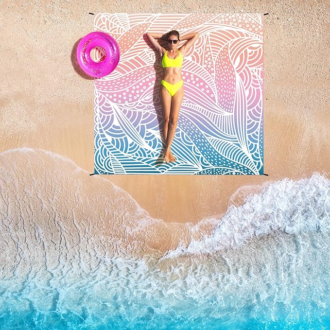 HIHOHO Beach Blanket Waterproof Sandproof Beach Mat for 1-8 Adults Quick Drying Durable Outdoor Picnic Mat for Beach Festival Travel Camping Hiking (Gradiant-Ripple, 79"×108"(6 Person))