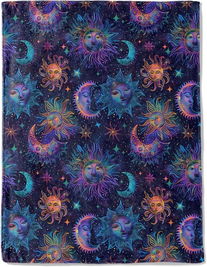 Sun and Moon Fleece Blanket - Lightweight Soft Cozy Gifts Throw for Fantasy Lovers,Women,Men,Celestial Cosmic Star Blankets,Home Room Modern Artistic Decor 40x50in