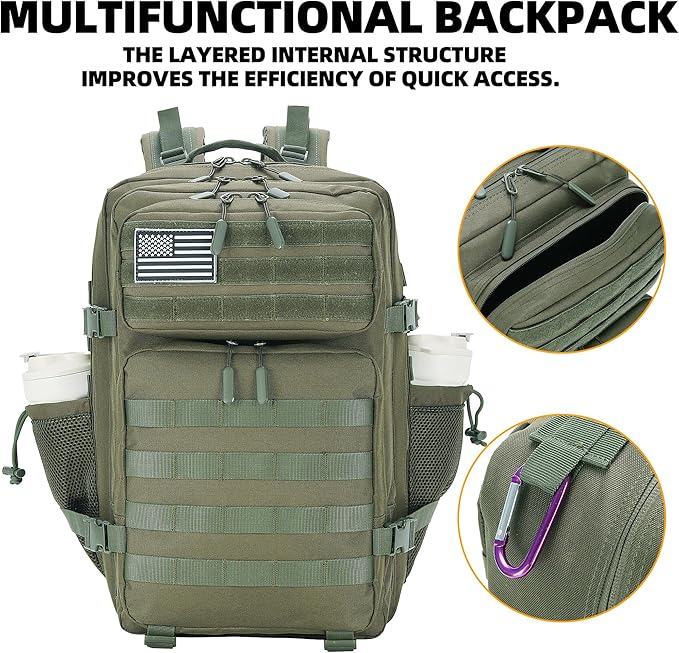 Lovelinks21 45L Tactical Assault Backpack 3 day assault pack with Molle Waterproof backpack Rucksack for Tactical Backpacks (Army green)