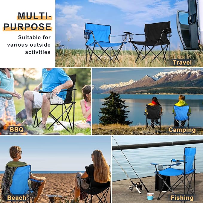 Joyfair Portable Camping Chair, Outdoor Lawn Folding Chairs for Adults, Heavy Duty Large Foldable Chairs for Beach, Fishing, Tailgating and More Outdoor Sport, Carry Bag & Cup Holder