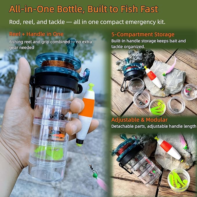 Pocket All-in-One Fishing Rod Small Pen Fishing Pole for Camping Bushcraft Survival Compact Emergency SurvivalFishingRod Fishing Gear Gifts for Starter Fisherman Survivalist Hiker Camper