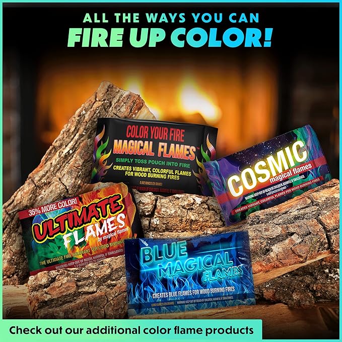 Magical Flames Fire Color Changing Packets Fire Pit (25 Pack), Fire Color Packets for Camping Essentials, Campfire, Bonfire & Fireplaces, Campfire Accessories, Cosmic Flames