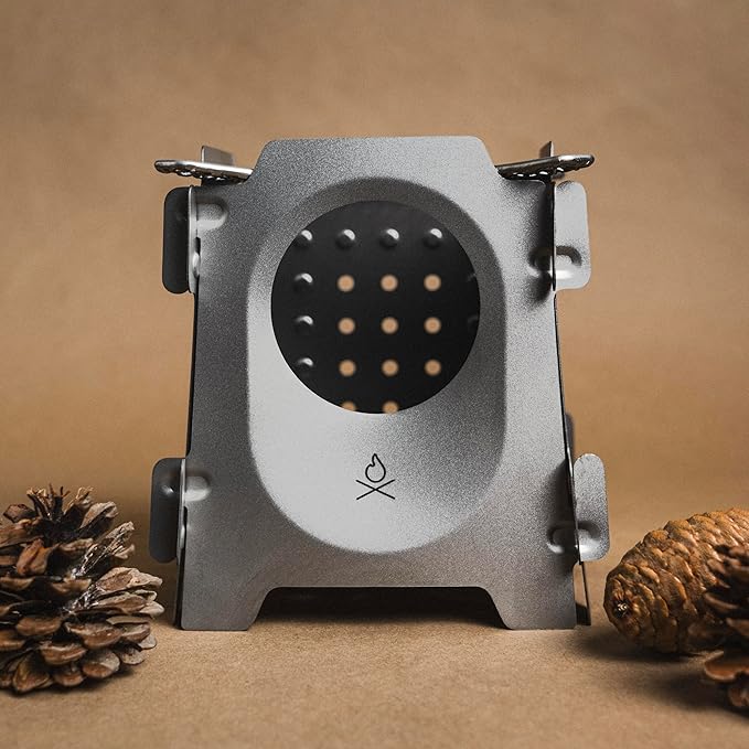 Überleben | Stöker Titanium Camping Stove – 7.7oz Ultralight Flatpack Wood Burning Stove for Backpacking, Hiking & Outdoor Cooking – Portable, Folding Camping Essentials