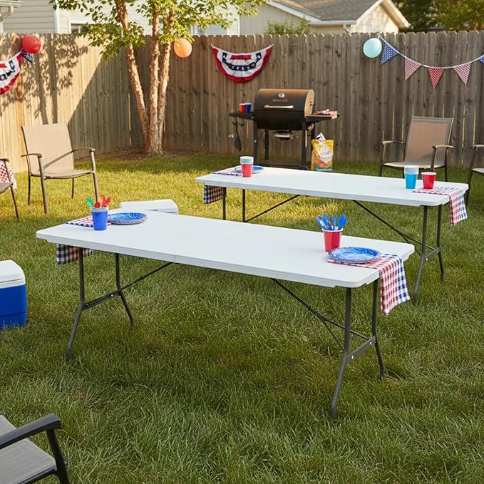 Lavish Home Portable Folding Tables - Lightweight Portable Folding Desk - 6-Foot-Long Indoor or Outdoor Utility Tables for Camping, Events, Dining, Crafts, or Banquets (Set of 2/White)