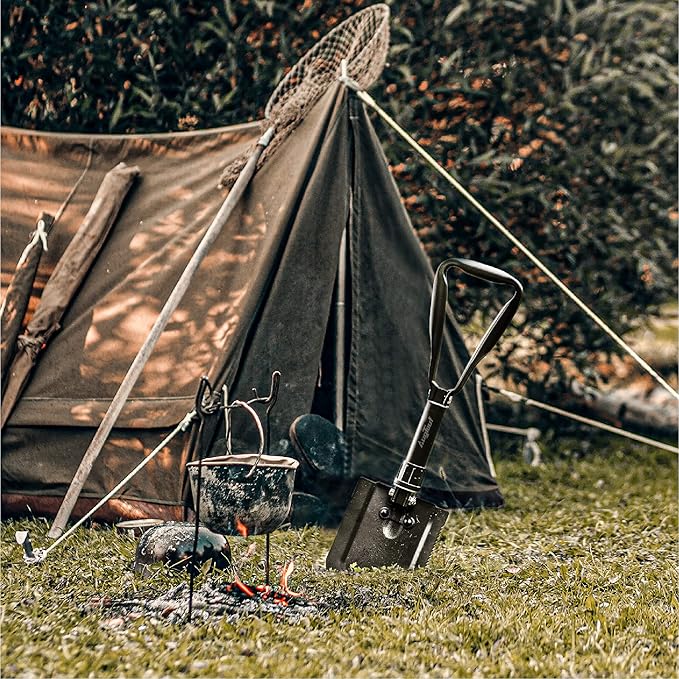 22.8'' Military Folding Camping Shovel, Offroad Survival High Carbon Steel Shovel (Black) AugTouf by toolant