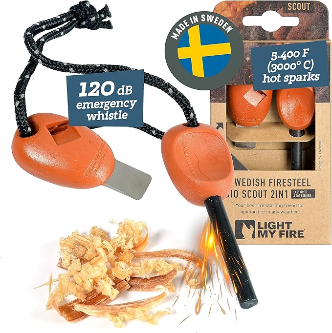Light My Fire Flint Fire Starter Ferro Rod Survival Tool Scout — Fire Steel Bushcraft Gear — Flint and Steel Magnesium Fire Starter Kit — 2-in-1 Fire Starters for Campfires — 3,000 Strikes