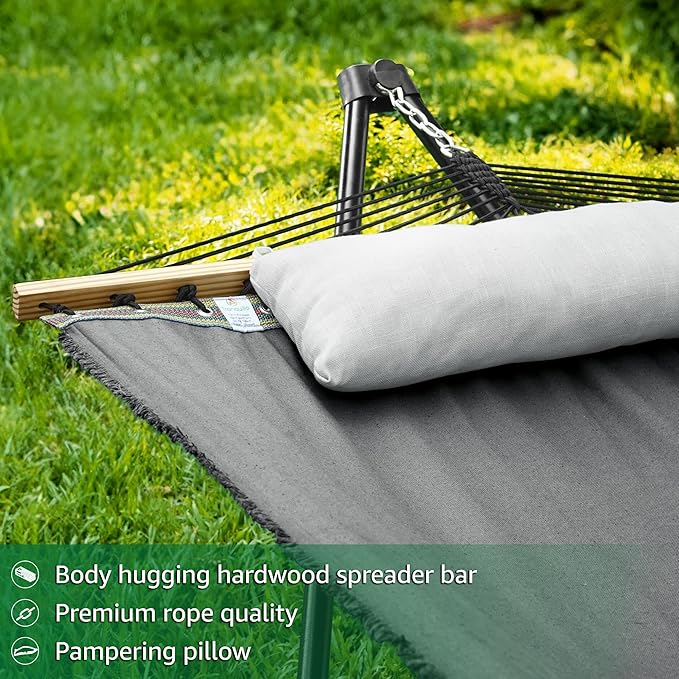 Tranquillo Unity Hammocks, Spacious and Comfortable Hammock Stand for 2, 800 lbs Capacity Steel Frame, Pre-Assembled with 30-Second Tool-Free Setup, No Screws Needed, Ideal for Indoor & Outdoor, Grey