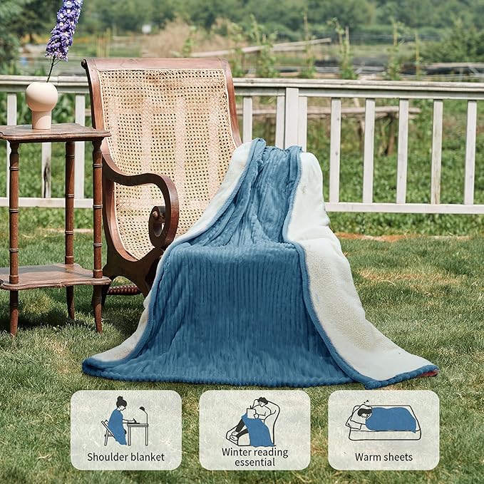 Texciting Heated Blanket Electric Throw 50”X60”-Heating Blanket with 5 Heat Settings-3 Hours Auto Off,ETL Certified,Machine Washable (Blue)