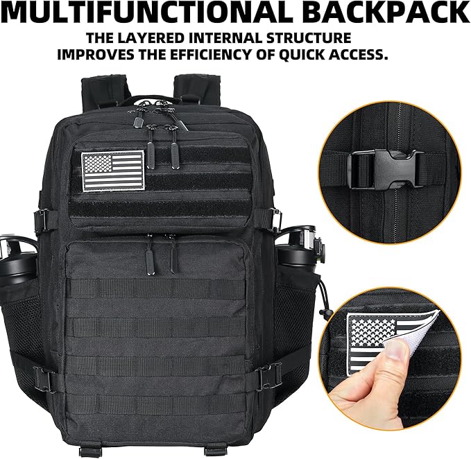 Lovelinks21 45L Tactical Assault Backpack 3 day assault pack with Molle Waterproof backpack Rucksack for Tactical Backpacks (Black)