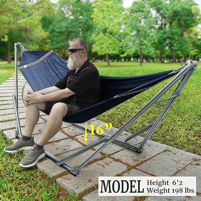 Tranquillo Adjustable Hammock Stand, Collapsible Camping Hammock, 650 lbs Capacity Deluxe Double Hammock Stand for 2 Persons, Portable Everywhere Easy Assembly Non-Slip and Noise-Free, Aegean