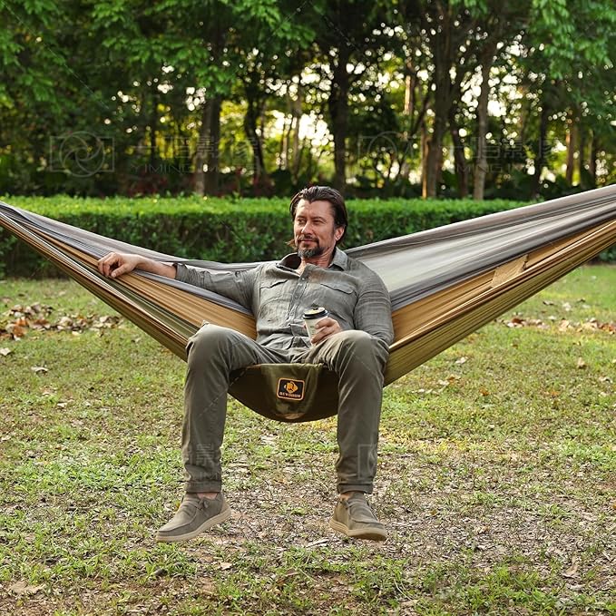 Camping Hammock with Mosquito Net,Lightweight 210T Nylon Hammocks,Portable Hammock with 10ft Tree Straps,Camping Gear Must Haves for Travel Hiking Backpacking Beach Patio-Green&Khaki
