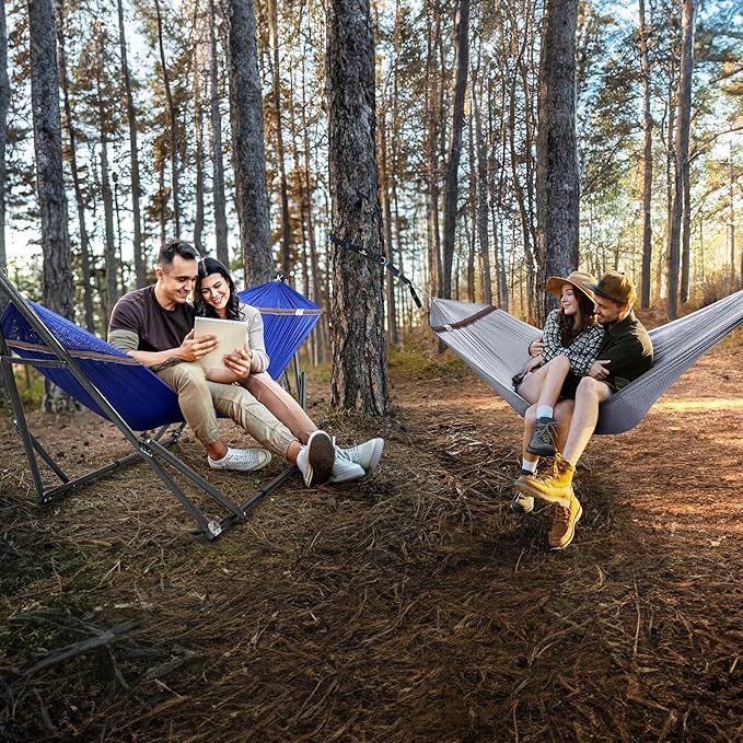 Tranquillo Combo x2 Hammocks with Stand for Outside & Tree Straps, Heavy Duty Hammock with Stand 600lbs for Indoor Outdoor Patio Backyard, x2 Hammocks for 2 Person (Combo - Blue, Medium)