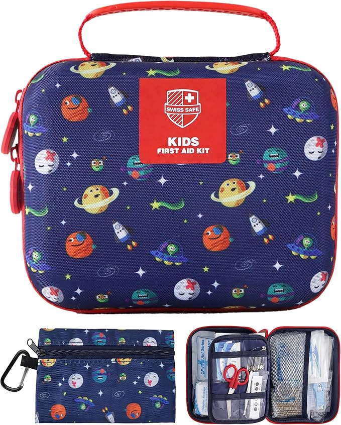 Swiss Safe First Aid Kit for Kids 246 Pieces - for Travel, Home & Car Emergency Kit, Baby & Toddler First Aid, Small Portable Kit with Mini Bag