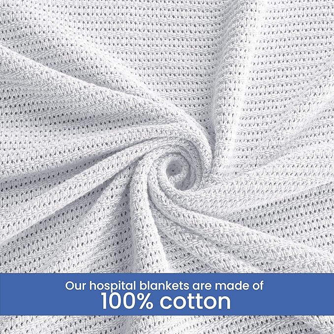 Linteum Textile Supply White Hospital Thermal Blanket 66x90 Inch 100% Cotton, Soft and Cozy, Breathable, Open-Cell Weave Design, All Season Twin Hospital Blanket (2-Pack)
