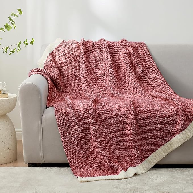Snuggle Sac Christmas Red Blanket Twin Size, Ultra Soft Warm Fuzzy Knit Blanket Throws Dupes for Couch,Sofa, Bed, Heather Red, 60x80 inches