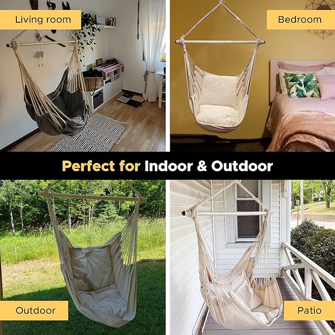 ADVOKAIR Hammock Chair Swing, Heavy-Duty Hanging Rope Swing Seat Supports 500 Lbs, Ideal for Outdoor Patio, Backyard, Porch, Deck & Indoor Bedroom Use
