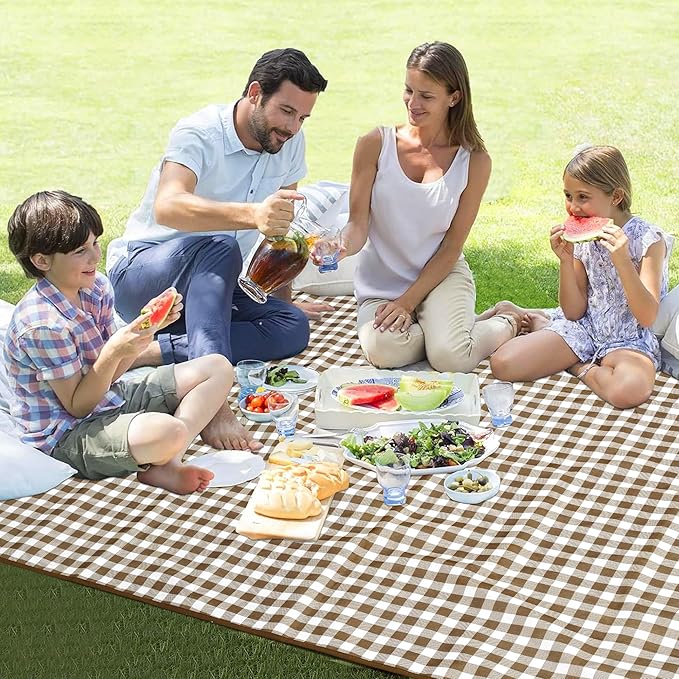 HX&OD Outdoor Picnic Blanket 80"X80" Picnic Mat Extra Large Camping Blanket Beach Blanket Foldable Waterproof Sand Mat Hiking Travel Family Concerts(Brown)