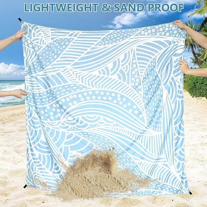 HIHOHO Beach Blanket Waterproof Sandproof Beach Mat for 1-8 Adults Quick Drying Durable Outdoor Picnic Mat for Beach Festival Travel Camping Hiking (BL-Ripple, 120"×108"(8 Person))