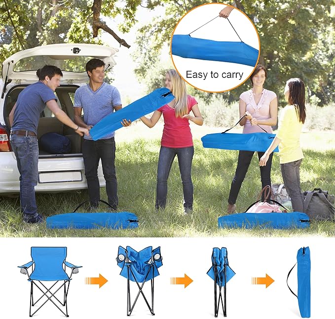 HaSteeL Camping Chairs 4 Pack, Oversized Folding Chair with Cup Holders for Adults, Portable Chair & Carry Bag for Outdoor Backyard, Beach, Lawn, Patio, Picnic, Fishing, Oxford Fabric & Heavy Duty