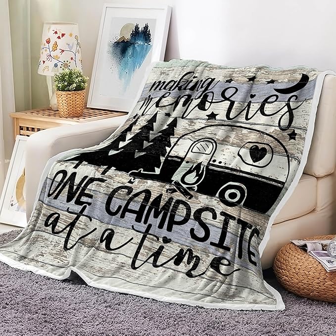 Camping Blanket, Camping Lovers Gift Ideas for Men or Woman, Campsite Outdoors RV Hiking Travel Throw Blanket for Sofa Couch,Super Soft Flannel Blankets Gifts for Bed Camper Outdoor 60"x90"