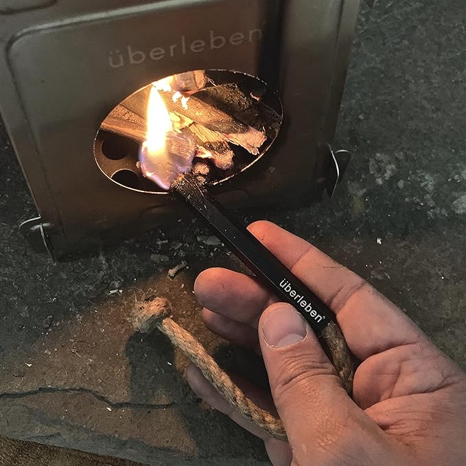 Überleben | Tindår Tinder Fire Starter Kit – 3 Paraffin-Wax Hemp Wicks & Aluminum Bellow Sleeve – 60 Min Burn, Waterproof Rope Match Fire Starter – Camping Essentials