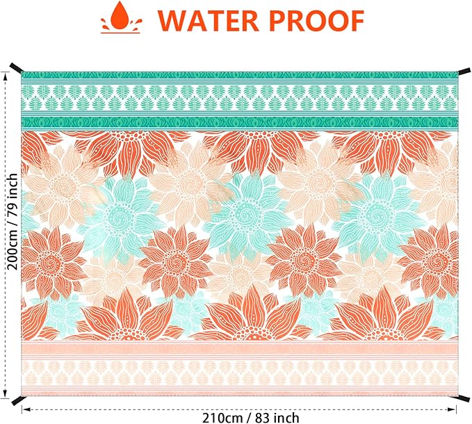 HIHOHO Beach Blanket Waterproof Sandproof Extra Large Beach Mat 79" X 83"/120"x108"for 1-8 Adults Quick Drying Durable Outdoor Picnic Mat for Beach Travel Camping Hiking