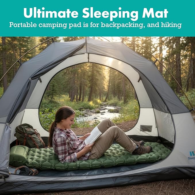 Sleepingo Sleeping Pad for Camping, Green Nylon TPU, Lightweight & Compact, Ideal for Camping and Hiking, Durable Material