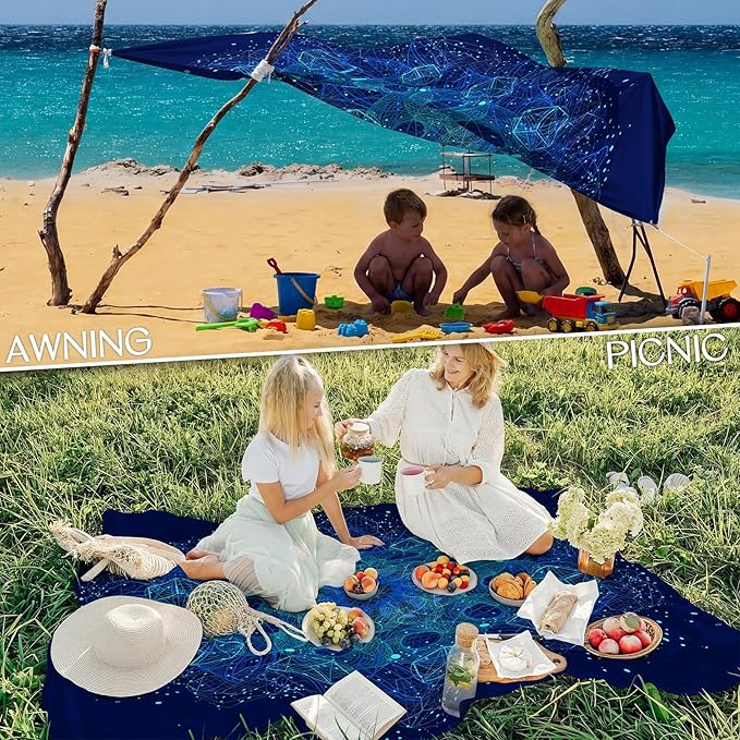 BYDOLL Beach Blanket 78''X81'' Waterproof Sandproof Suits1-4 Adults Oversized Lightweight Large Blanket Picnic Mat for Beach Sand Free Travel Camping Hiking Picnic