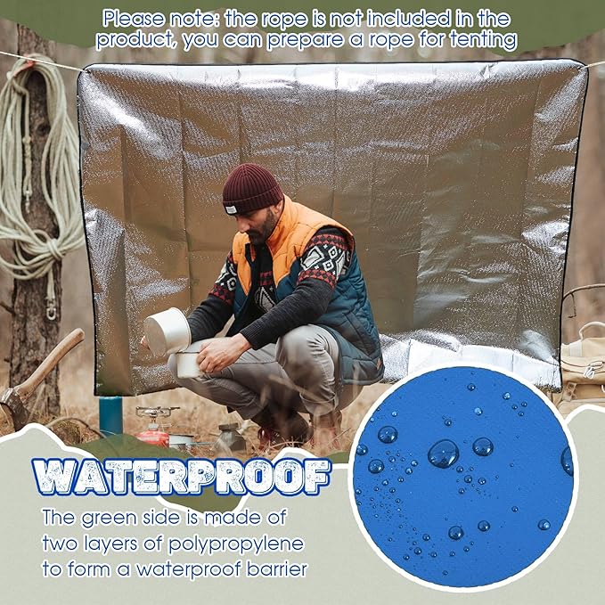 Kingdder 2 Pcs Heavy Duty Emergency Blankets for Survival Camping Blanket Insulated Tarp 60 x 82 Inches Outdoor Waterproof Thermal Reflective Tarp Tent Insulation for Camp Hiking Picnic