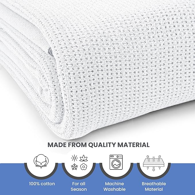 Linteum Textile Supply White Hospital Thermal Blanket 66x90 Inch 100% Cotton, Soft and Cozy, Breathable, Open-Cell Weave Design, All Season Twin Hospital Blanket (12-Pack)