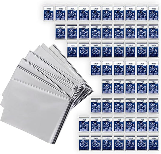 ASA TECHMED - Mylar Emergency Thermal Blanket – Survival Space Blanket for Outdoors, Camping, First Aid & Disaster Kits - Silver (50)