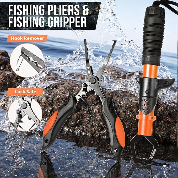 PLUSINNO Fishing Backpack with Tackle Boxes, Waterproof Fishing Sling Tackle Bag For Fishing Gear With Rod Holder, Fishing Gifts for Men With Fishing lures, Fishing pliers.